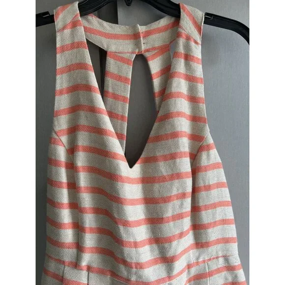 Banana Republic Dress 10 Coral Striped Linen Blend A-Line Halter Sleeveless - Picture 2 of 13